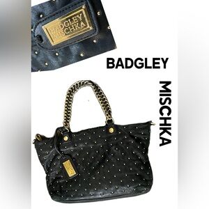 Badgley Mischka Black with Gold Studded Shoulder Bag